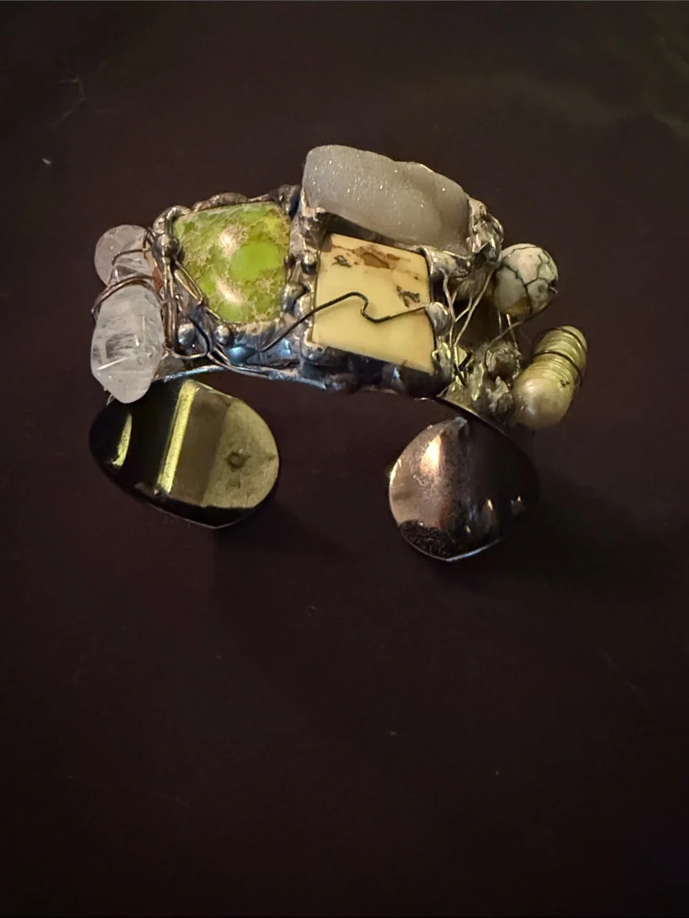 Cool Funky Artisan Green Multi-Stone Statement Ring